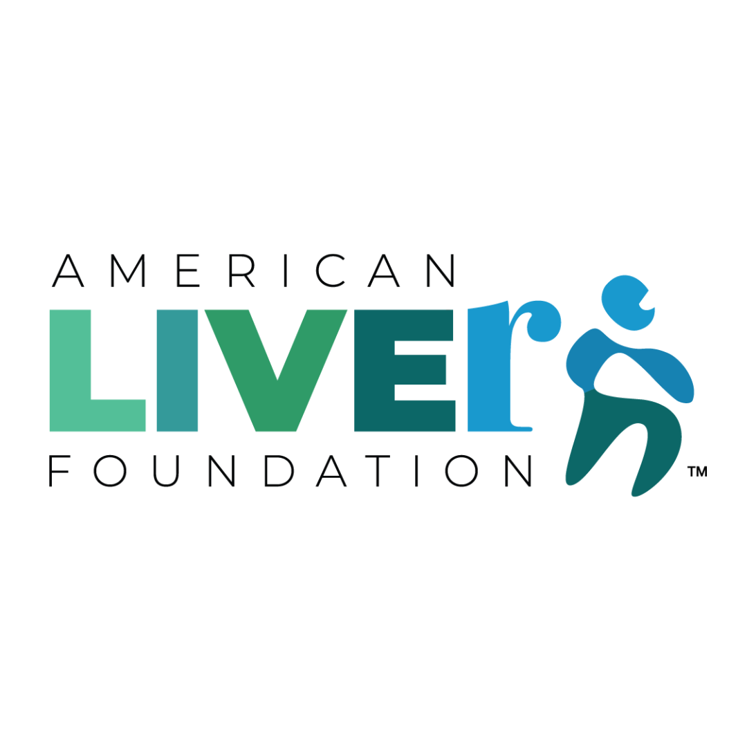 American Liver Foundation logo with black, green, and blue text and an illustrated figure to the right.